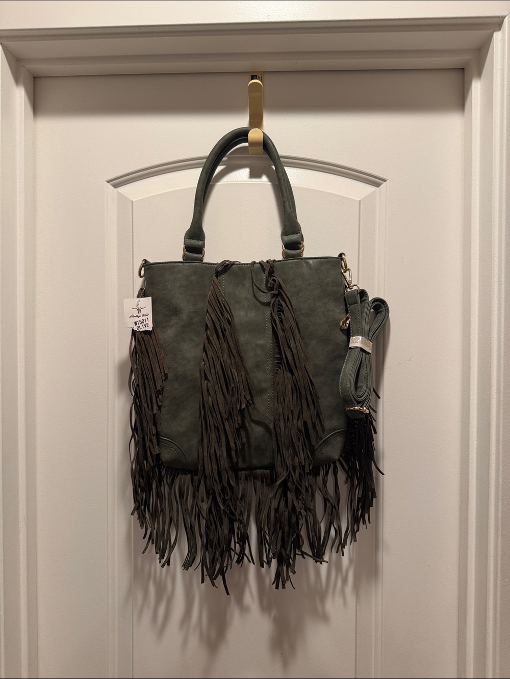 Fringe Tote Bag in Olive Green - Women